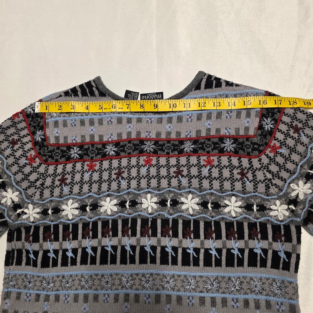 Vintage Rebecca Malone Floral Grannycore Cabincore Wool Blend Cardigan Medium PT - Picture 6 of 6